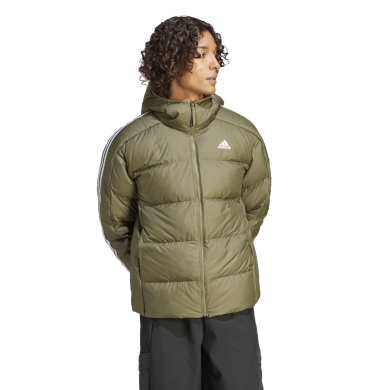 adidas Winter Down Jacket Essentials Midweight Hooded (PFC-free, water-repellent) olive green Men's