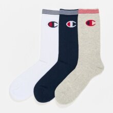 Champion Tennis Socks (Cotton) Crew Stripes white/grey/navy blue Men - 3 Pairs