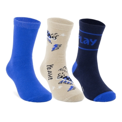 ECCO Day Sock Crew Play Mid-Cut (Cotton, Game Design) blue/beige/dark blue Boys/Girls - 3 Pairs