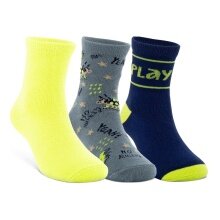 ECCO Daily Crew Play Mid-Cut Socks (Cotton, Game Design) lime/grey/dark blue Boys/Girls - 3 Pairs