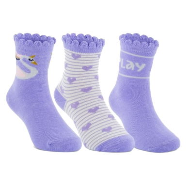 ECCO Daily Sock Crew Play Mid-Cut (Cotton, Retro Pattern) purple/violet Girls - 3 Pairs