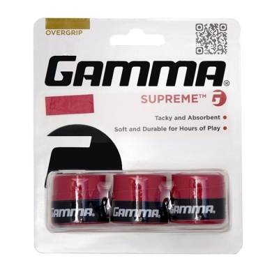 Gamma Overgrip Supreme (durable, excellent grip + moisture absorption) 0.6mm red - 3 pieces