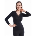 Medima Underwear Long-sleeved Shirt with Lace (20% Angora) Black Women (Size S-L)