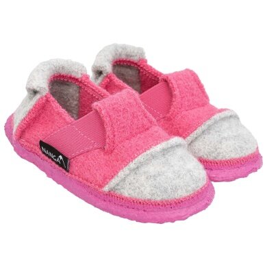 Nanga House Shoes Slipper Mountain - 100% Merino Wool - Pink/Grey Children (Size 26-30)