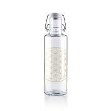 soulbottles Water Bottle Flower of Life Glass (Glass Bottle, Ceramic Lid, Stainless Steel Handle) 600ml Transparent