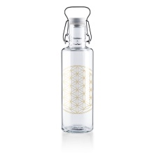 soulbottles Water Bottle Flower of Life Glass (Glass Bottle, Ceramic Lid, Stainless Steel Handle) 600ml Transparent