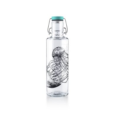 soulbottles Drinking Bottle Jellyfish in the Bottle Glass (Glass Bottle, Ceramic Lid, Stainless Steel Handle) 600ml Transparent