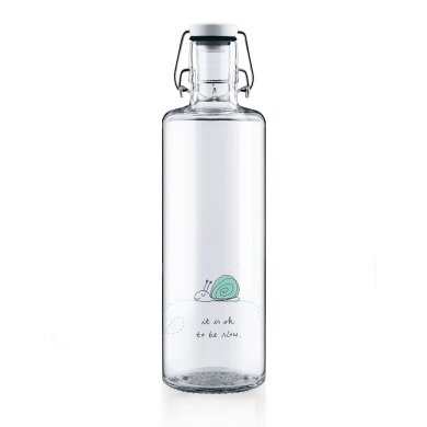 soulbottles Drinking Bottle ok to be slow Glass (Glass Bottle, Ceramic Lid, Stainless Steel Handle) 1 Litre Transparent