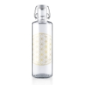 soulbottles Drinking Bottle Flower of Life Glass (Glass Bottle, Ceramic Lid, Stainless Steel Handle) 1 Litre Transparent