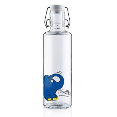 soulbottles Drinking Bottle the Elephant Glass (Glass Bottle, Ceramic Lid, Stainless Steel Handle) 600ml Transparent