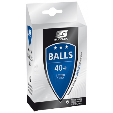 Sunflex Table Tennis Ball 3-Star (Plastic Ball 40+) White Pack of 6