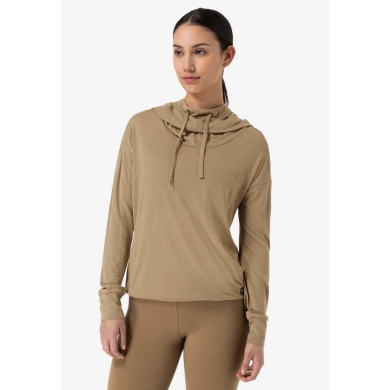 super natural Funnel Hoodie (Merino Wool) sand brown Ladies