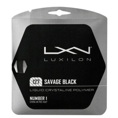 Stringing with tennis string Luxilon Savage 1.27 (Durability+Spin) black